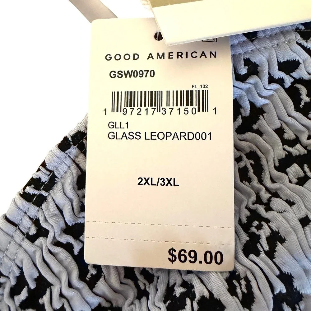 Good American Always Fits Leopard Smocked Bikini‎ Top Women 2XL/3XL Blue Black
